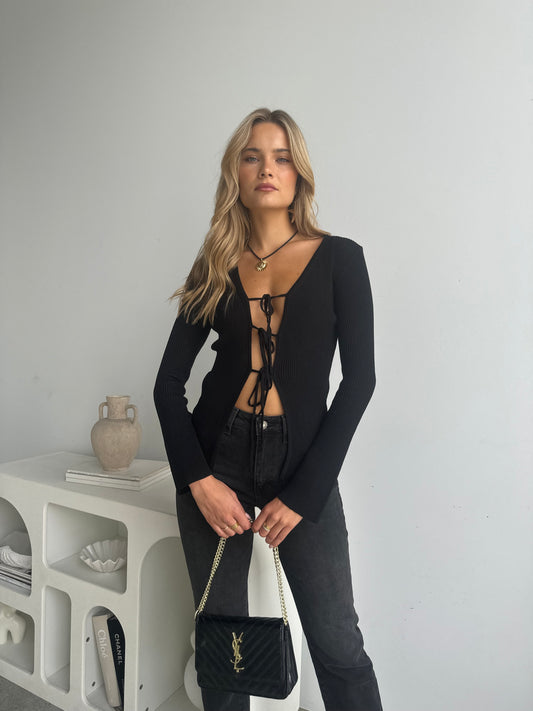 Harbor Front Tie Long Sleeve Knit Top