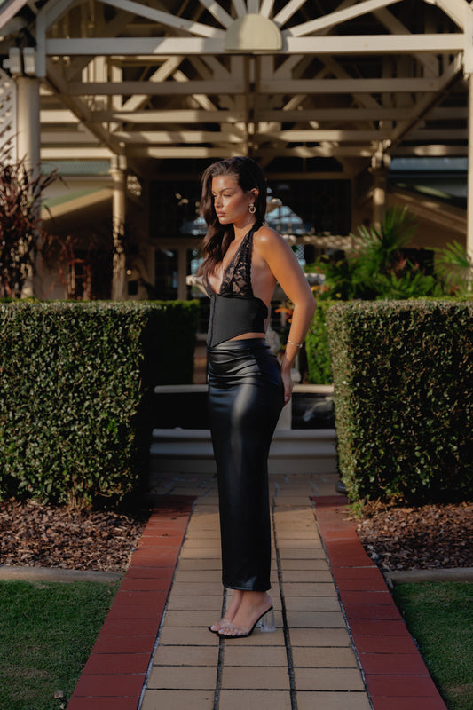 Alexis Lace and Leather Halter Set