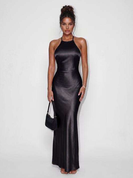 Elodie Satin Open Back Jewelled Gown