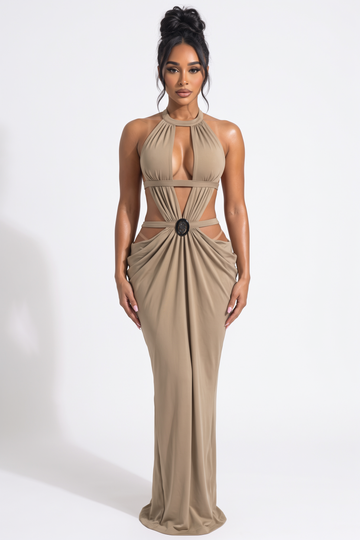 Mila Draped Plunge Cutout Maxi Dress