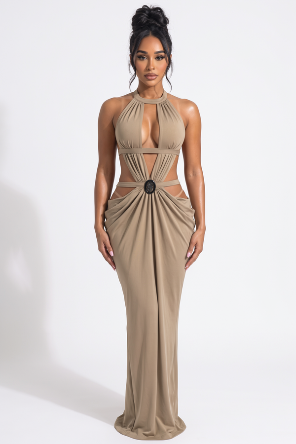 Mila Draped Plunge Cutout Maxi Dress